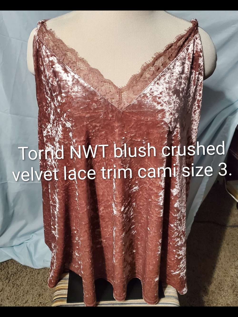torrid blush crushed velvet lace-trim camisole